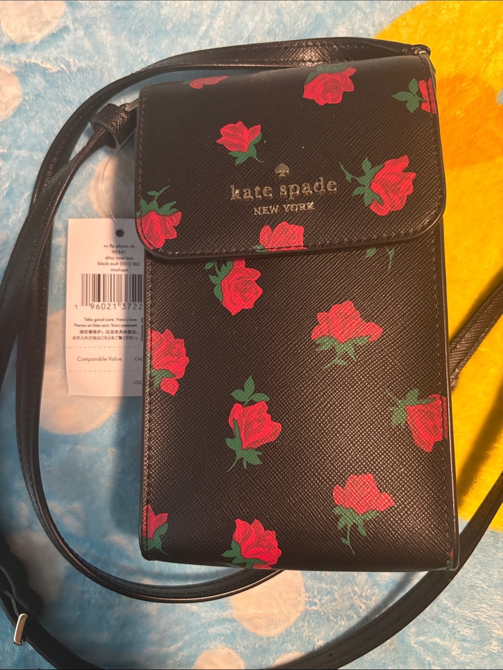 kate spade Black Red Rose Crossbody Phone Bag